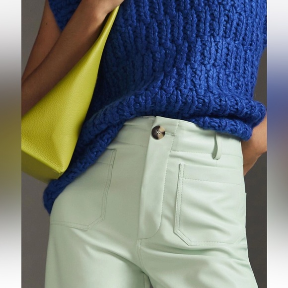 Anthropologie The Colette Cropped Wide-Leg Pants by Maeve Faux-Leather Edition 3 - Picture 5 of 11